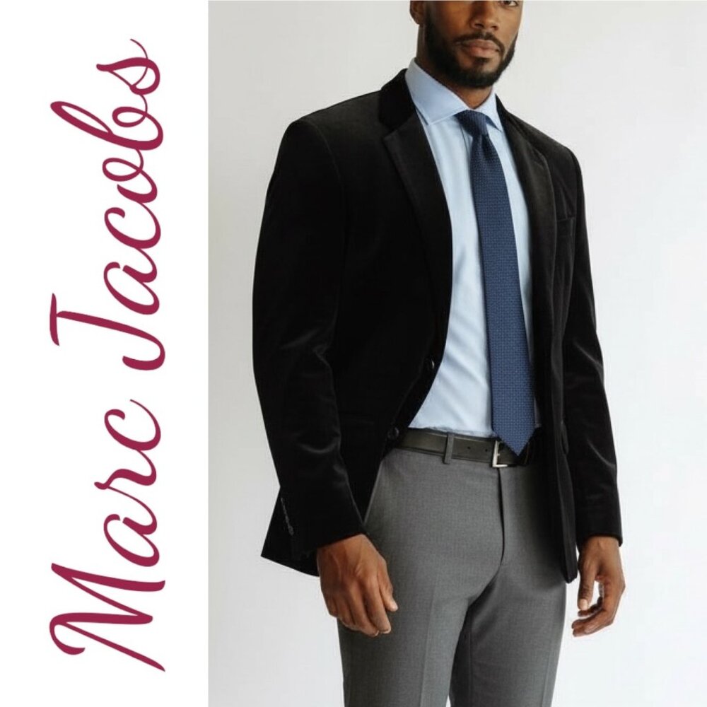 MARC JACOBS MEN'S BLACK VELVET NOTCH LAPEL‎ SPORTS COAT BLAZER, SIZE US 42